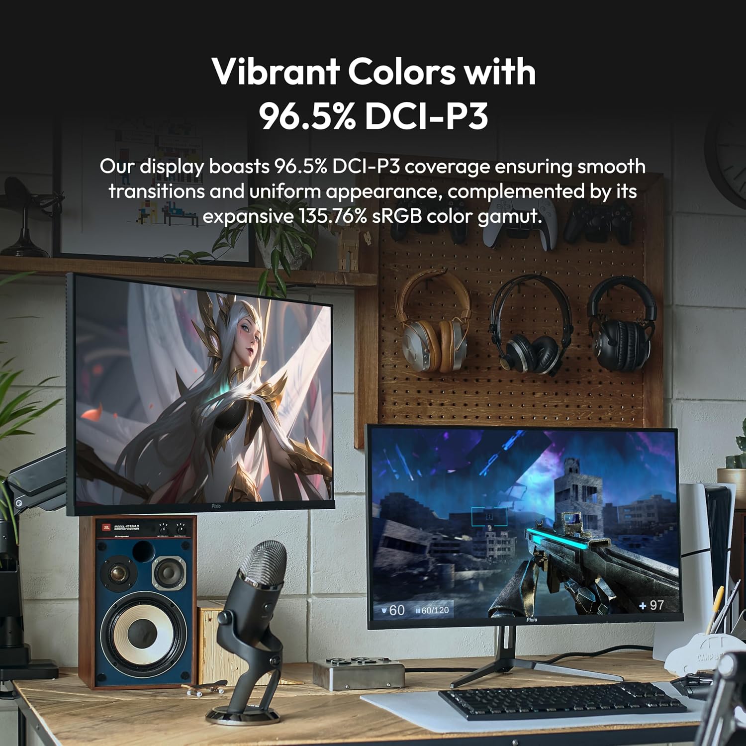 Pixio PX278 Wave 27 inch 180Hz Refresh Rate Quad HD 1440p Resolution Fast IPS Panel 1ms GTG Response Time Built-in Speakers Gaming Monitor with AMD FreeSync