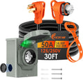 30FT 50 Amp Generator Cord and Power Inlet Box Kit, NEMA 14-50P to SS2-50R Generator Extension Cord, Pre-Drilled 50 Amp Generator Inlet Box with STW Wire, 125/250V, 12500W;UL&ETL Listed