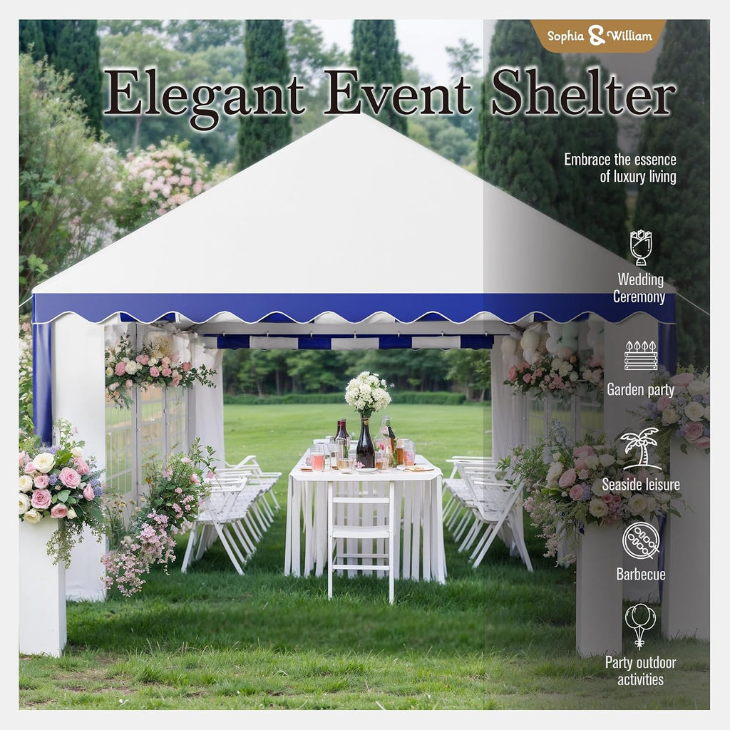 Tents for Parties Party Tent 13x26 ft, Outdoor Canopy Carpas para Fiestas Heavy Duty, Large Waterproof Patio Event Wedding Tent White & Blue with Sidewalls Walls for Backyard