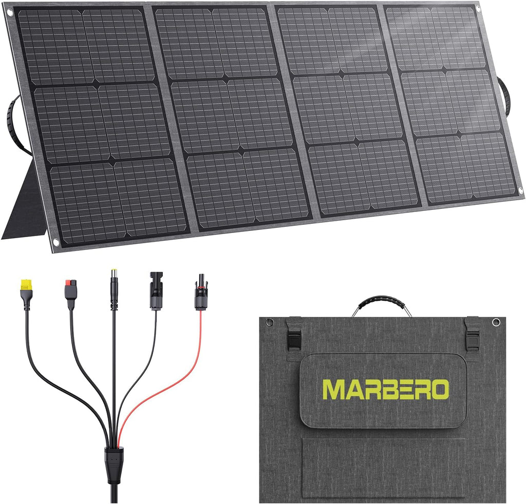 MARBERO 200W Portable Solar Panel for Power Station IP68 Waterproof 200 Watt Foldable Solar Charger >23% High Efficiency Compatible with Solar Generator for Camping RV Outdoor Cloudy