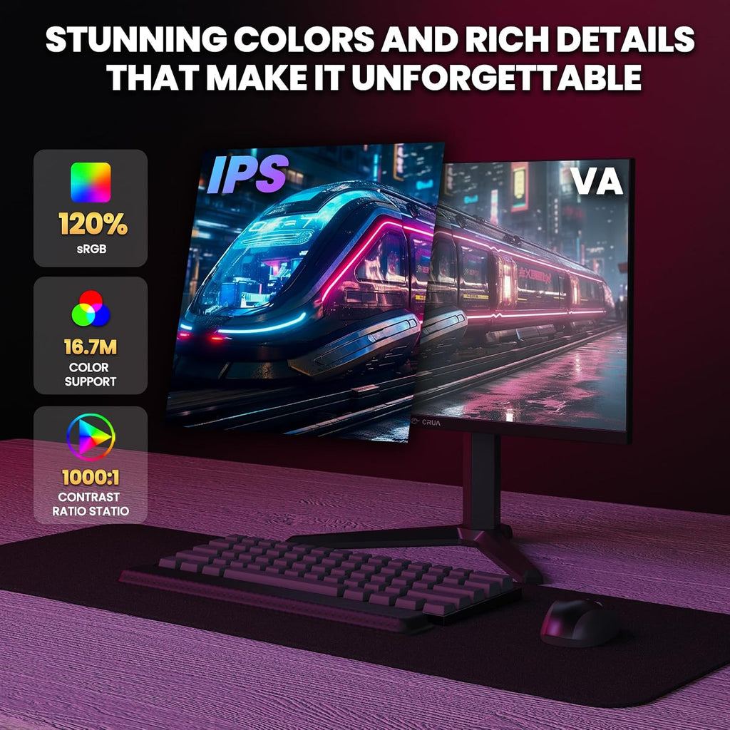CRUA 27' 540Hz Gaming Monitor, IPS FHD(1920x1080P), AMD FreeSync, 120% sRGB, Height/Pivot/Rotating/Tilt Adjustable Vertical Monitor, HDMI 2.1 + DP 1.4, Wall Mount Install-Black