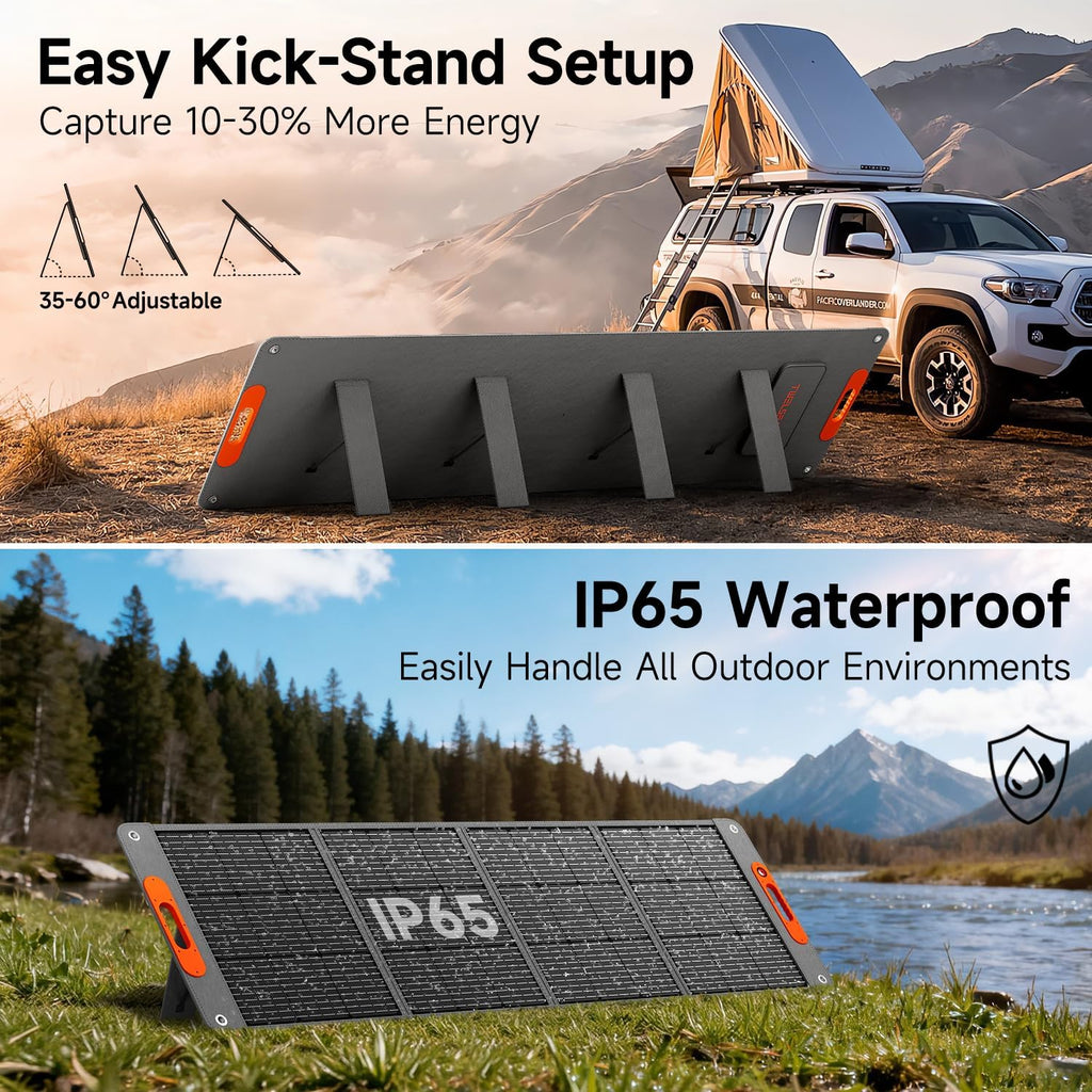 200W Portable Solar Panel for Power Station, 24% High Efficiency ETFE Foldable Solar Panel Charger, QC3.0, Type-C 60W, MC4 Output, IP65 Waterproof, for Outdoor Camping, RV, Emergency Power Supply