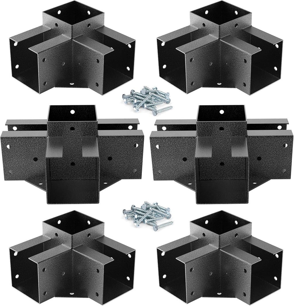 Eapele Pergola Kits with 3-Way & 4-Way Corner Brackets for 4'x 4' Lumber, Powder Coated Steel Made for Gazebos, Patio Pergolas, Log Cabin Outdoor Pergola Hardware