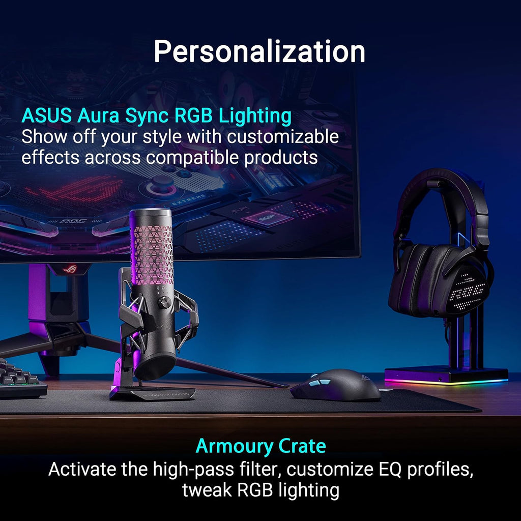 ASUS ROG Carnyx USB Gaming Microphone (25mm Condenser Capsule, 192kHz/24-bit, Cardioid, high-Pass Filter, Built-in pop Filter, Metal Shock Mount, one-Touch Mute, USB, Aura Sync RGB)- Black