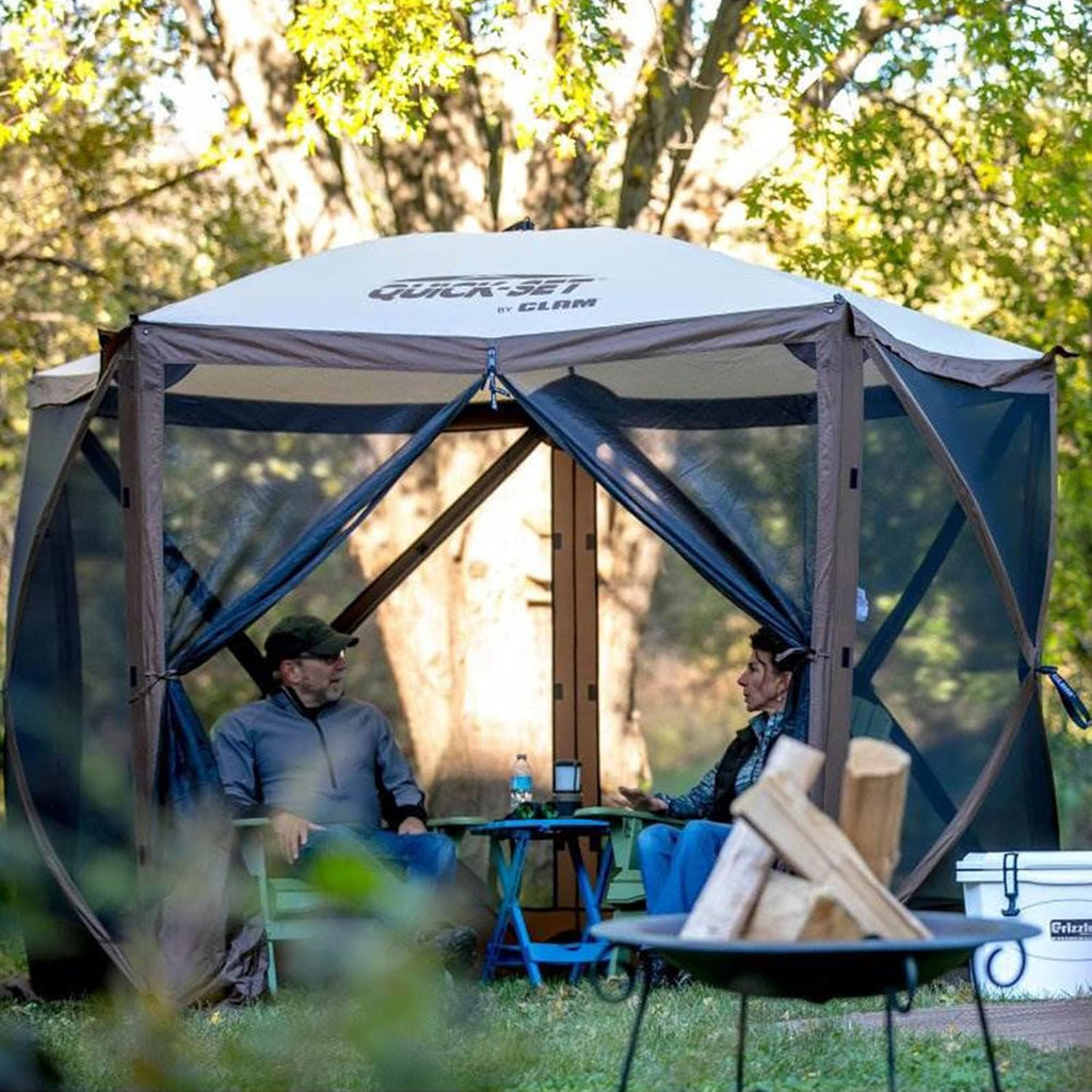 CLAM Quick-Set Pop Up Screen Tent, Venture, 9 x 9 ft, Instant Setup Gray Portable Outdoor Gazebo Canopy Shelter, Compact Bug-Free Camping Tent for Backyard, Beach, Tailgating - Gray