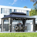Aoxun 12' X 16' Hardtop Gazebo, Outdoor Pergolas with Mosquito Netting and Curtains, Galvanized Steel Double Roof Permanent Aluminum Gazebo, and LED Outdoor Waterproof Hanging Lights