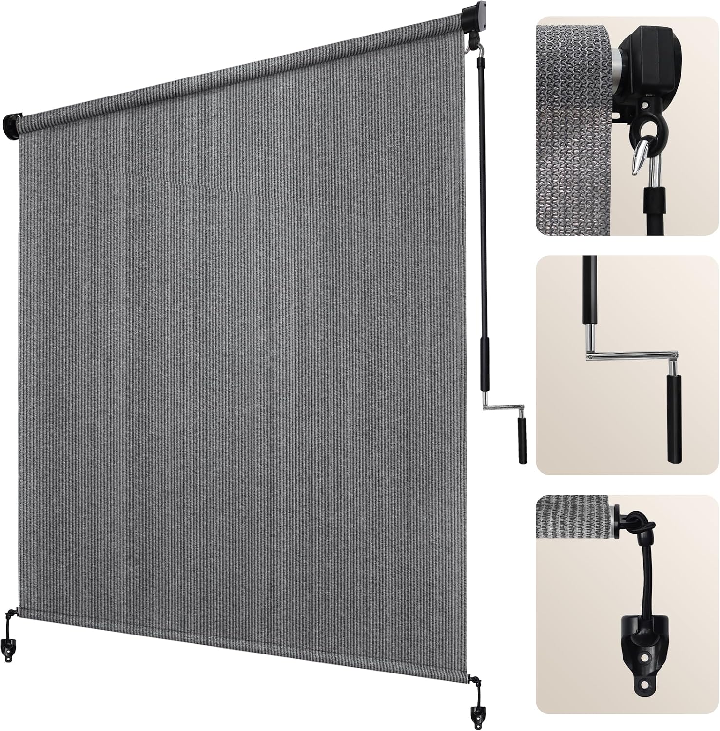 Artpuch Custom Size Outdoor Roller Shade 4' W x 8' H, Cordless Patio Shades Roll Up Outdoor Blinds with 5% Openness Solar Fabric Light Filtering for Porch, Gazebo, Pergola, Grey
