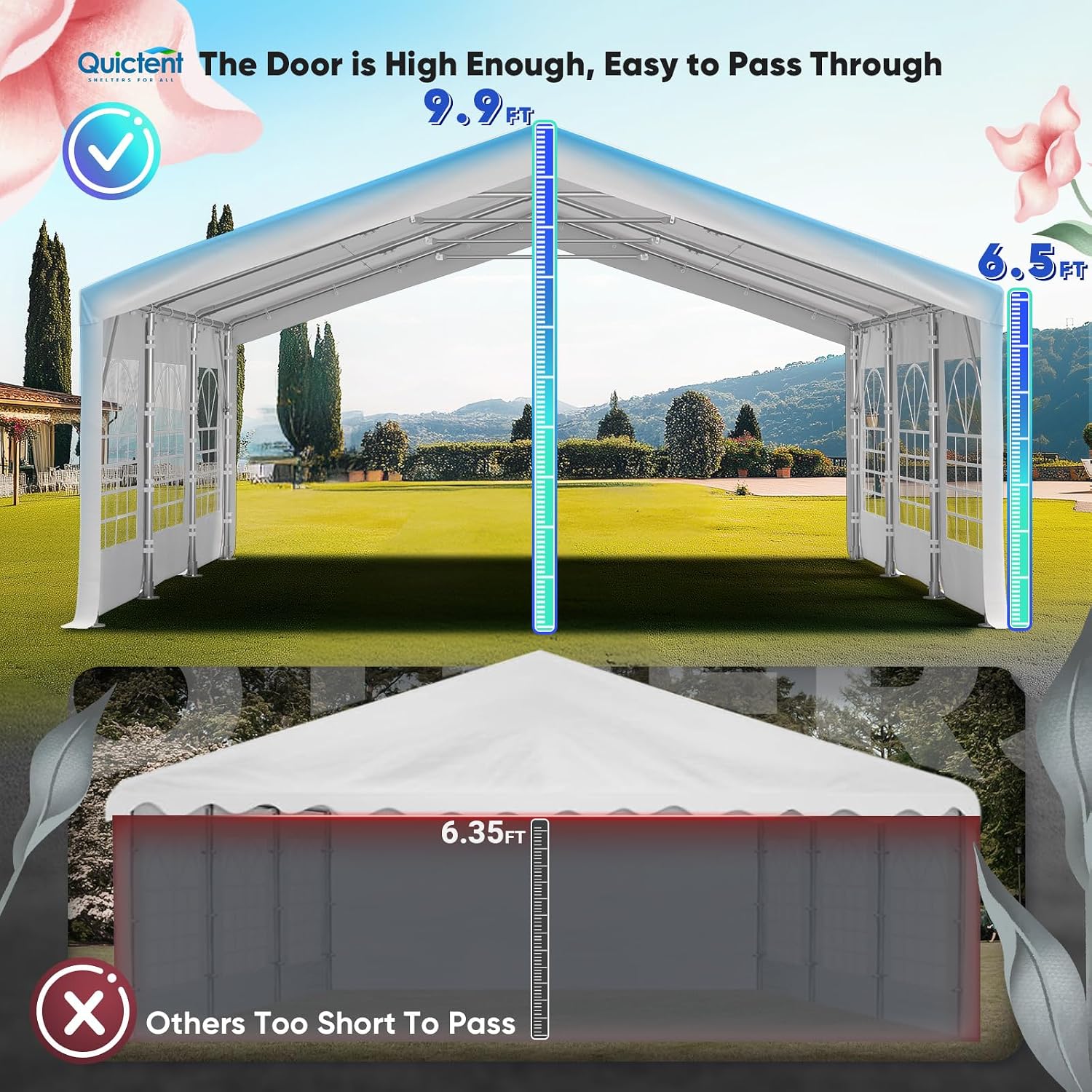 Quictent 20x20ft Party Tent Heavy Duty Outdoor Gazebo White Wedding Tent Canopy Event Shelter Carport with Removable Sidewalls& Carry Bags