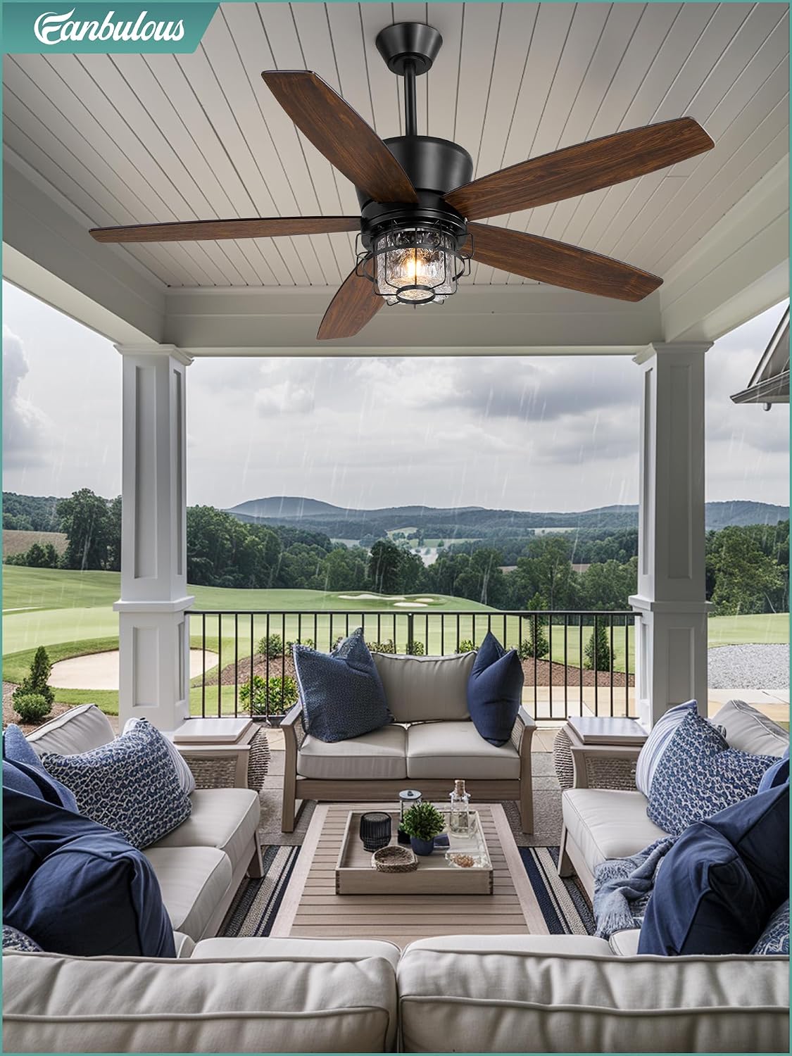 Fanbulous 52' Outdoor Ceiling Fans with Lights and Remote Control,IP65 Wet Rated Waterproof Ceiling Fan with 6-Speed DC Motor, Farmhouse Gazebo Fan for Porch Patios Pavilion（Black）