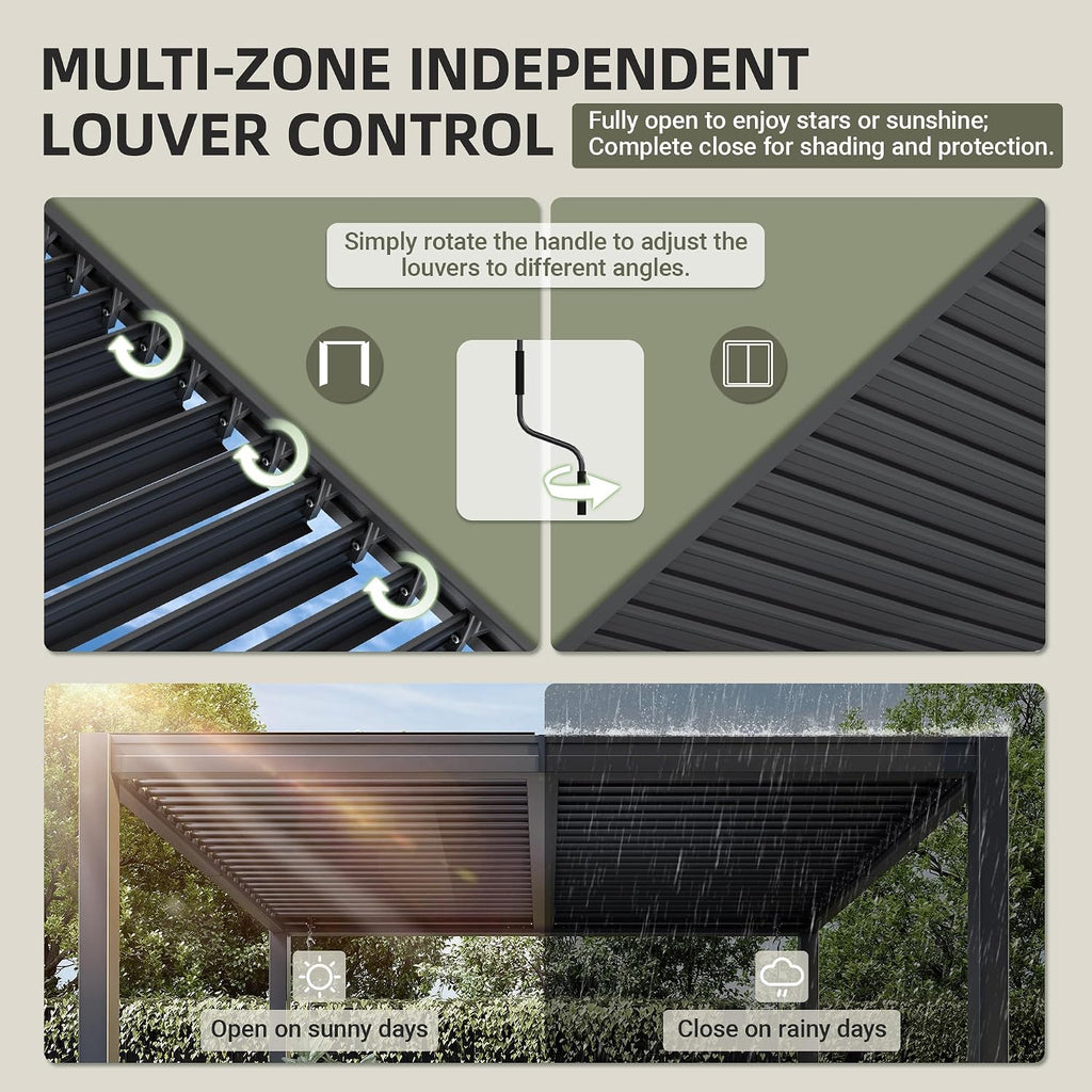 AirWire 10x12 FT Louvered Pergola, Outdoor Pergola with 2 Independent Adjustable Roof and Drainage System, Metal Patio Pavilion, Hardtop Gazebo for Patio, Deck, Garden, Dark Gray