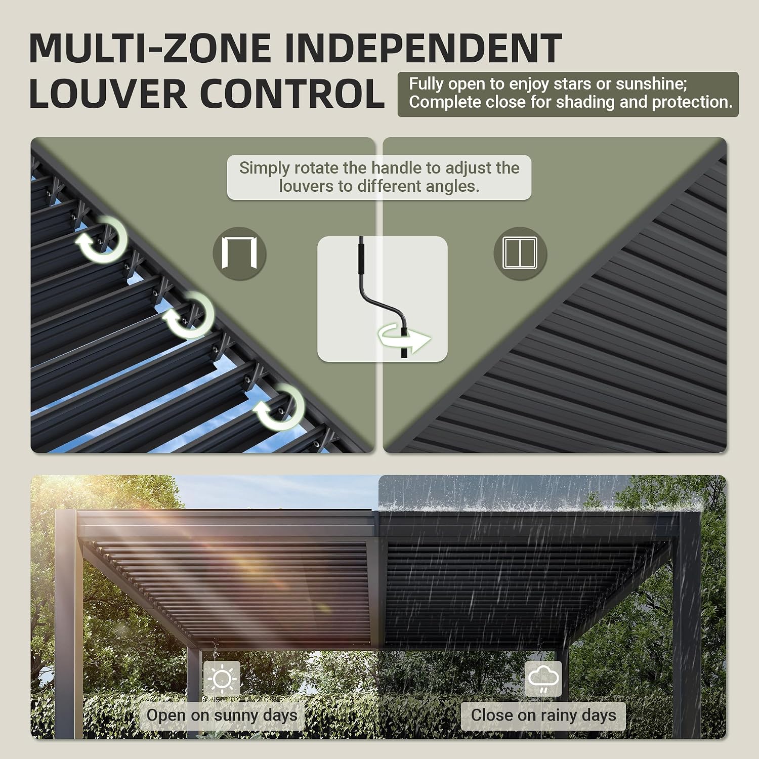 AirWire 10x12 FT Louvered Pergola, Outdoor Pergola with 2 Independent Adjustable Roof and Drainage System, Metal Patio Pavilion, Hardtop Gazebo for Patio, Deck, Garden, Dark Gray