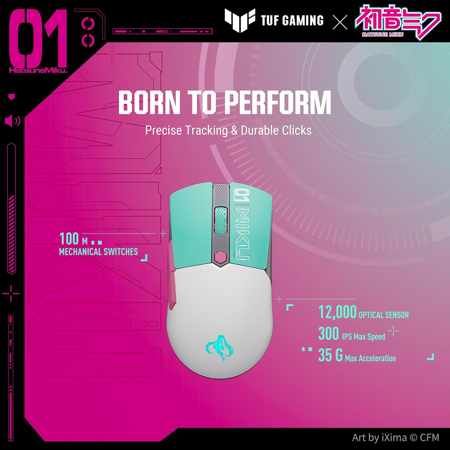 ASUS TUF Gaming Hatsune Miku Edition Mini Wireless Mouse – Right-Handed, 65g Lightweight, Compact, Tri-Mode Connectivity, 12K DPI, up to 134Hr Battery, RGB Miku Logo, PC/Mac Support - Aqua