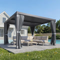 MELLCOM Louvered Pergola 12x12, Steel Aluminum Pergola with Adjustable Louvered Roofs, Outdoor Gazebo with Waterproof Curtains and Nets, Black