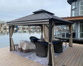 PURPLE LEAF 8' X 12' Outdoor Hardtop Gazebo Metal Frame Galvanized Steel Double Roof with Curtains and Nettings for Patio Desk Backyard Bronze