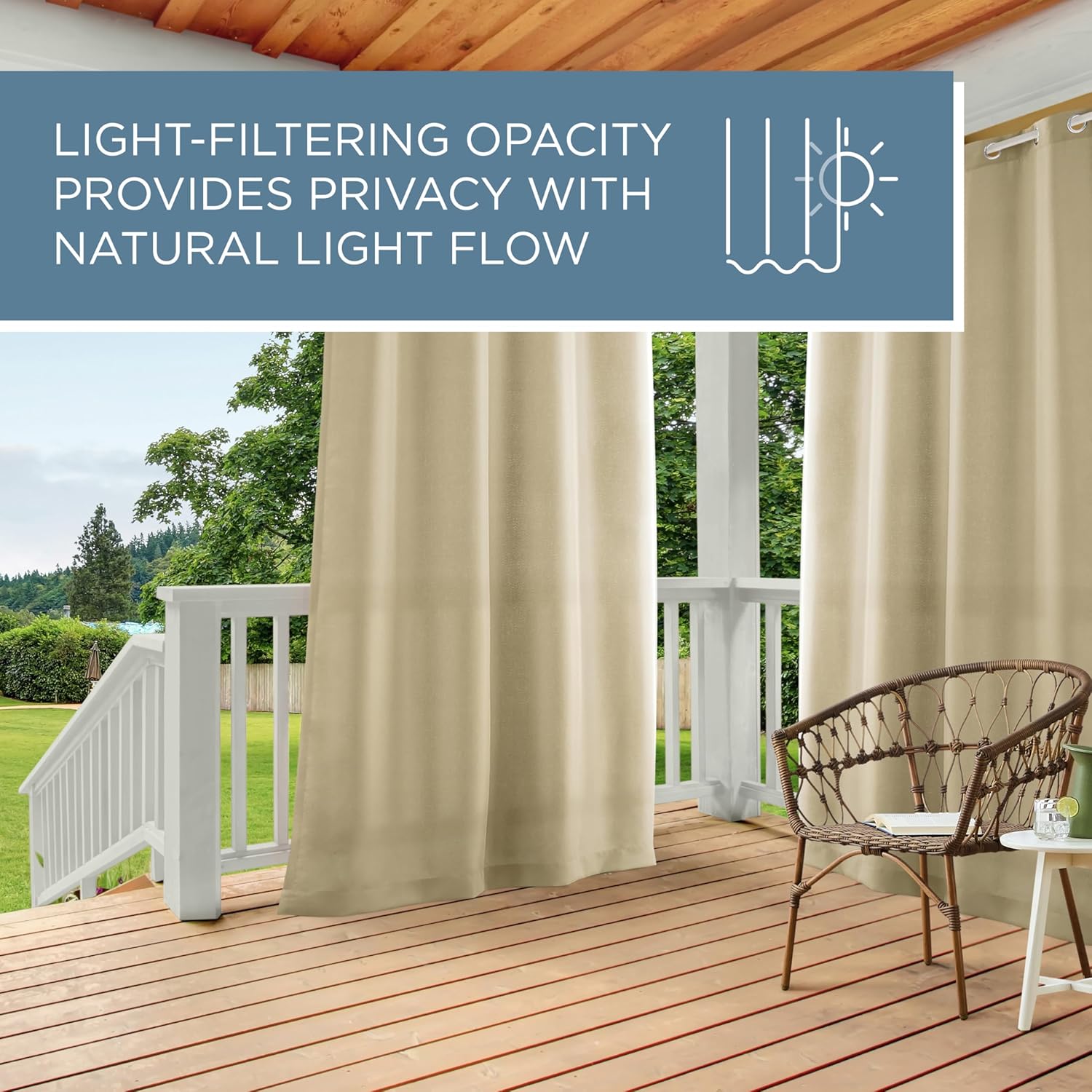 TOWN & COUNTRY BASICS Outdoor Curtain Natural Solid Heavyweight | 54'W x 108'L | Light Filtering | Grommet Top | Water Repellent | Pack of 12