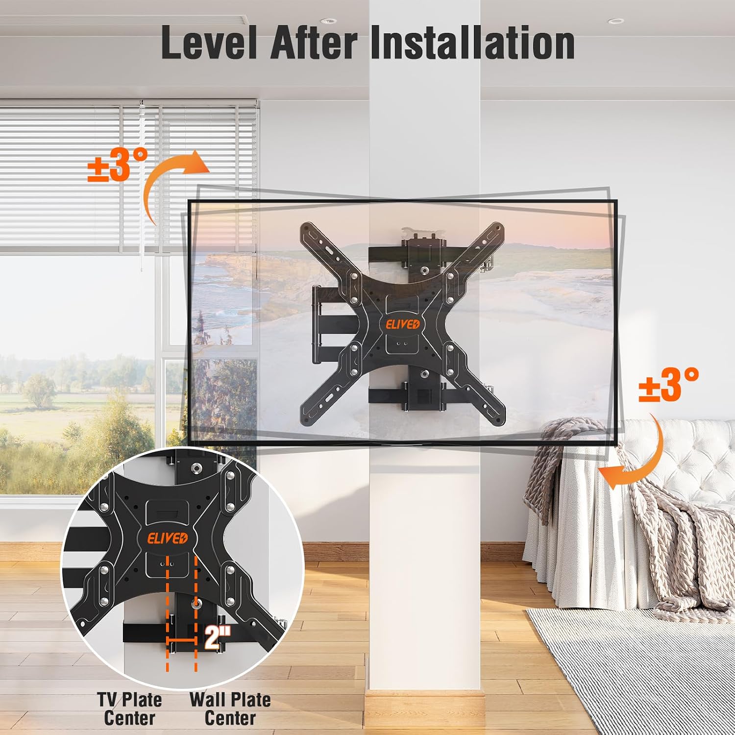 ELIVED Outdoor Pillar TV Mount for Most 26'-60' TVs, Column TV Mount Weatherproof for Gazebo Patio Pergola, No Drill tv Bracket Swivel and Tilt, Fits Multi-Shaped Poles, Max VESA 400x400mm, 77 Lbs.