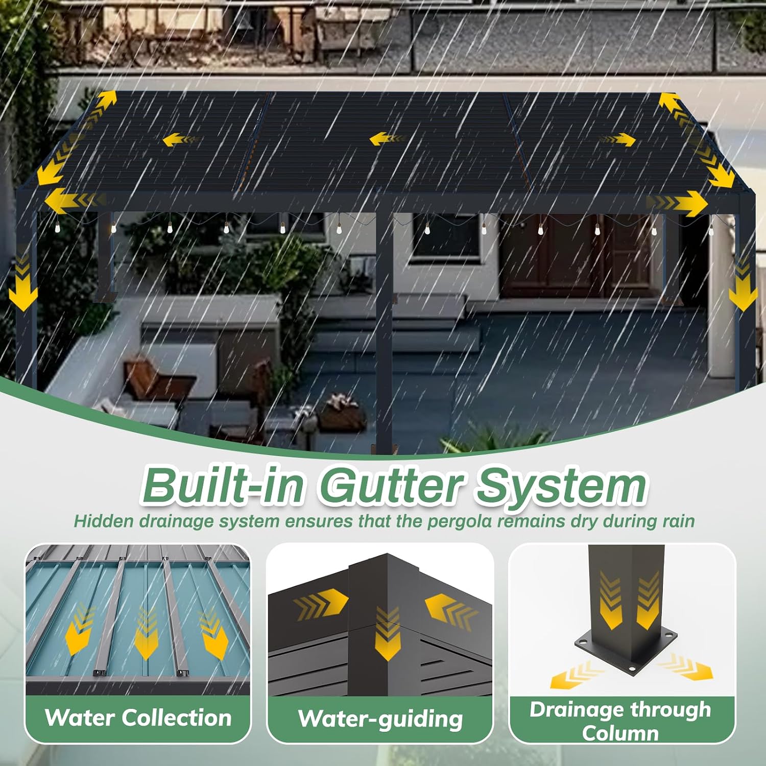 LVUYOYO Outdoor Louvered Pergola 10' x 20' with LED String Lights, Aluminum Pergola with Adjustable Roof, Waterproof Metal Gazebo for Patio, Backyard, Garden, Deck (10x20FT with Lights)