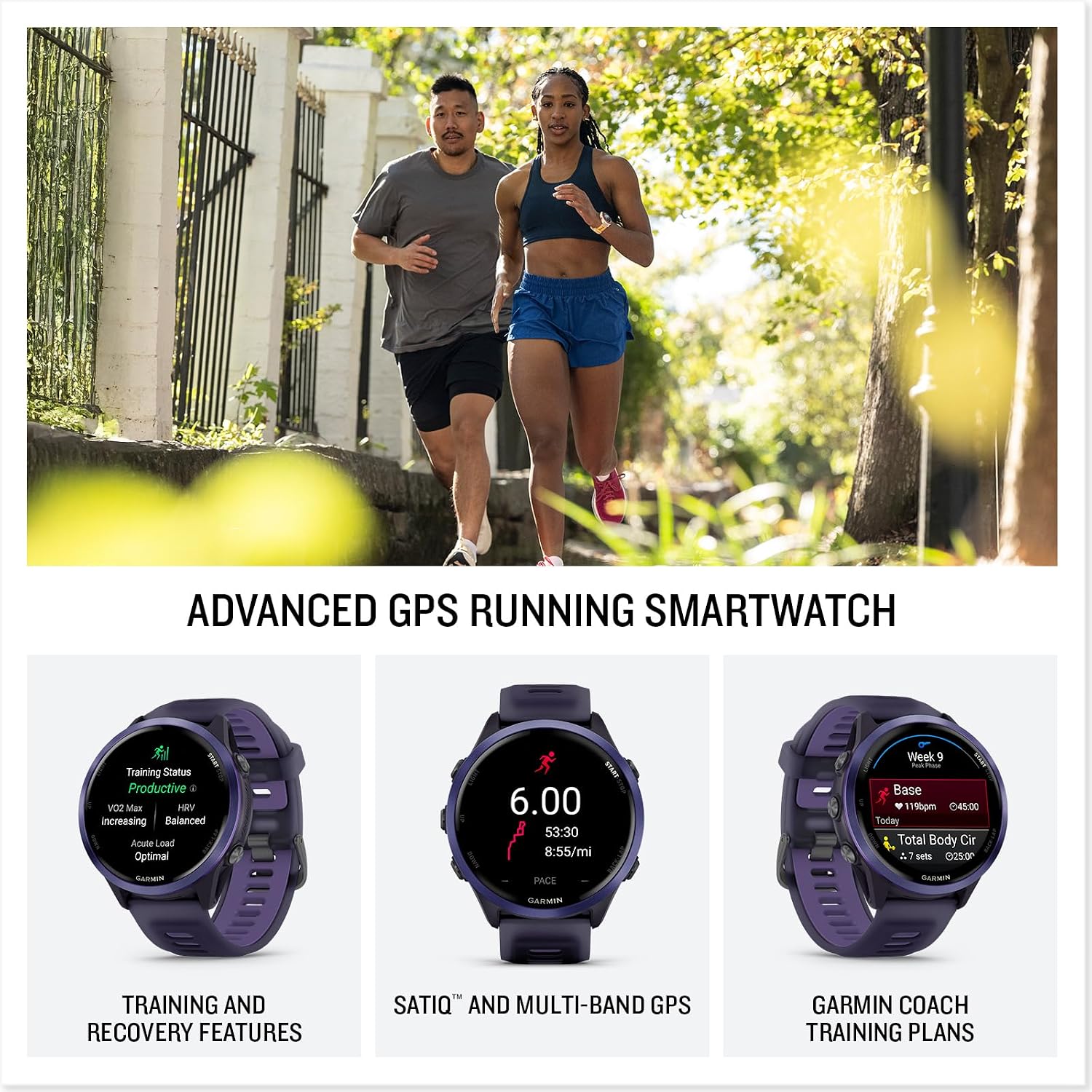 Garmin Forerunner 570 Advanced GPS Running and Triathlon Smartwatch Bundle (47 mm, Indigo/Translucent Imperial Purple)