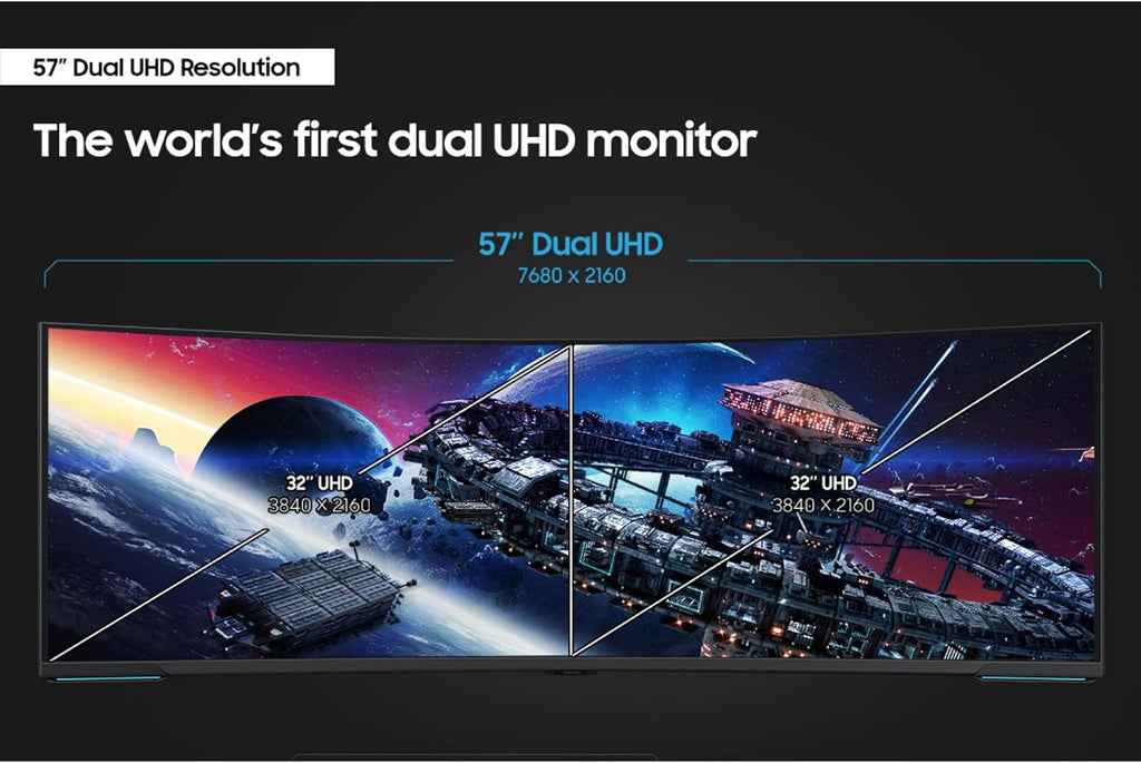 Samsung 57' Odyssey Neo G9 (G95NC) Series Dual 4K UHD 1000R Curved Gaming Monitor, 240Hz, 1ms with DisplayPort 2.1, Quantum Mini-LED, DisplayHDR 1000, AMD FreeSync Premium Pro, LS57CG952NNXZA