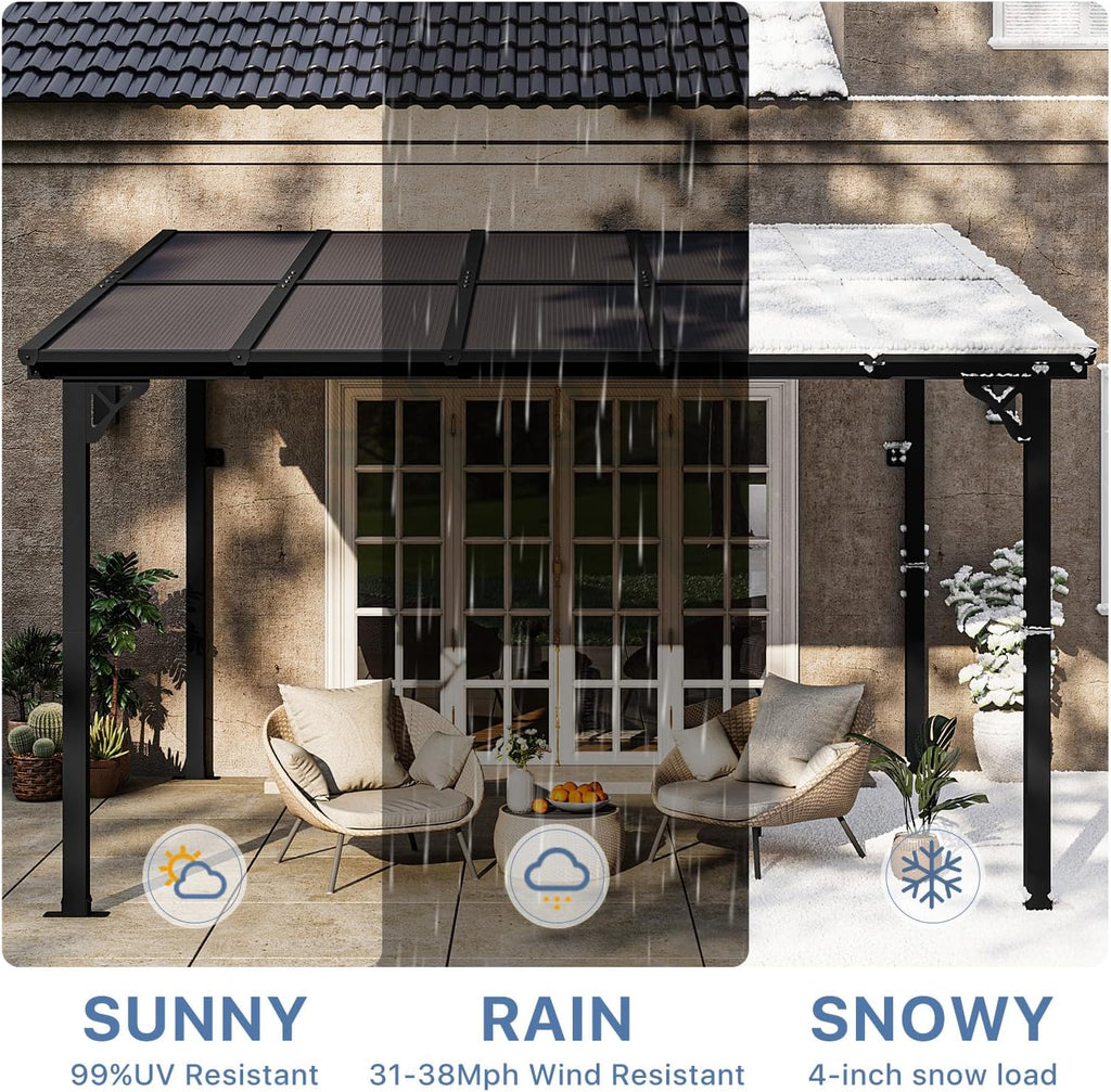 Gazebo for Patio 10' x 12', Gazebo Pergola with Sloped Roof, Large Wall-Mounted Heavy Duty Awnings, for Backyard, Deck, Patio