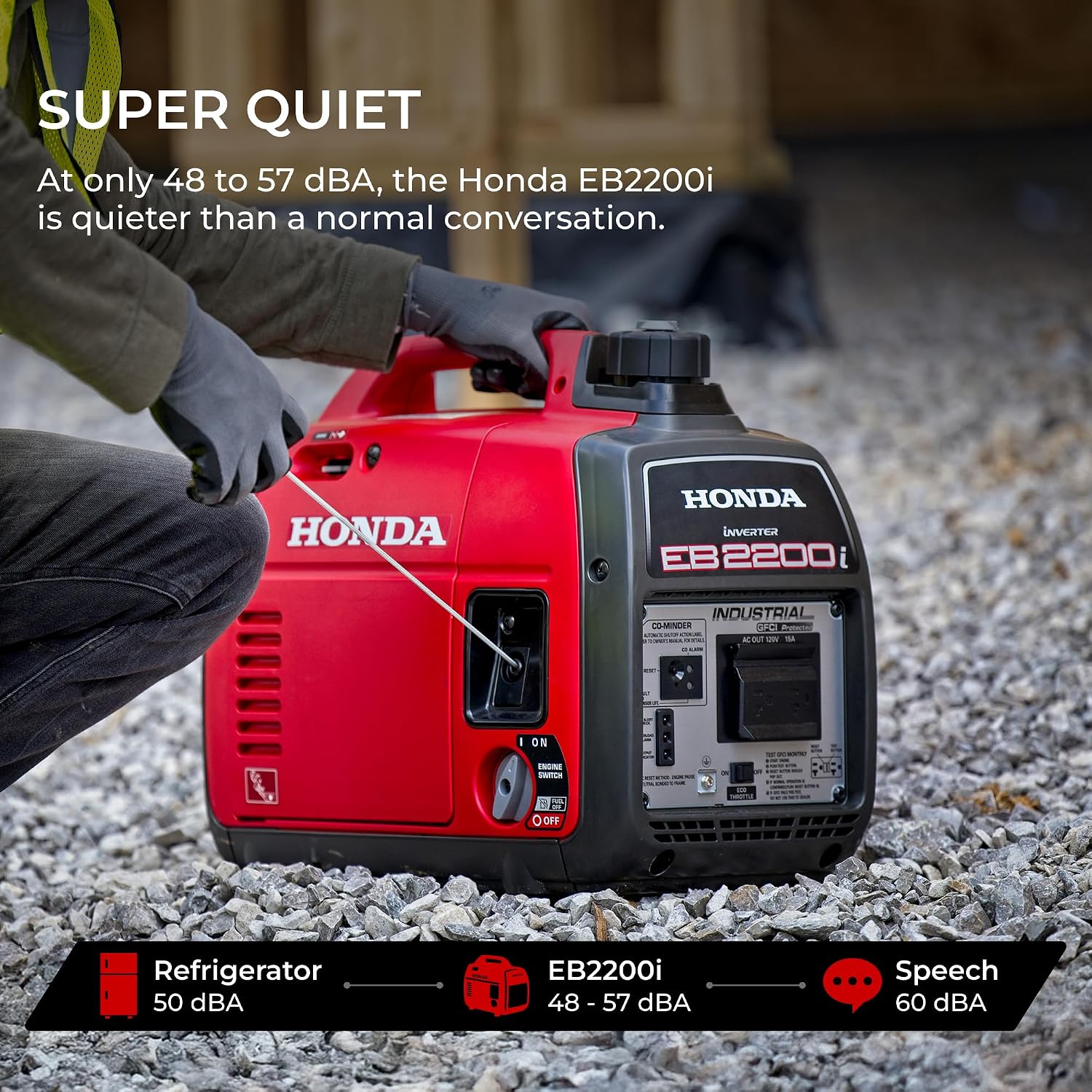 Honda EB2200i 2200 Watt Inverter Generator, Super Quiet 120V Gas Powered OSHA-Compliant Outdoor Portable Generator for Construction Site or Backup Power Supply, Up to 8.1 Hour Run Time (EB2200ITA)