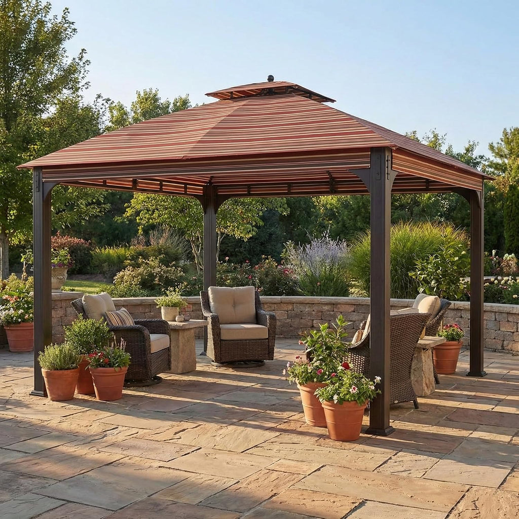 Garden Winds Durable 350 Replacement Canopy Top Compatible with Shadow Creek 10' x 12' Gazebo Model L-GZ1140PST - Stripe Canyon