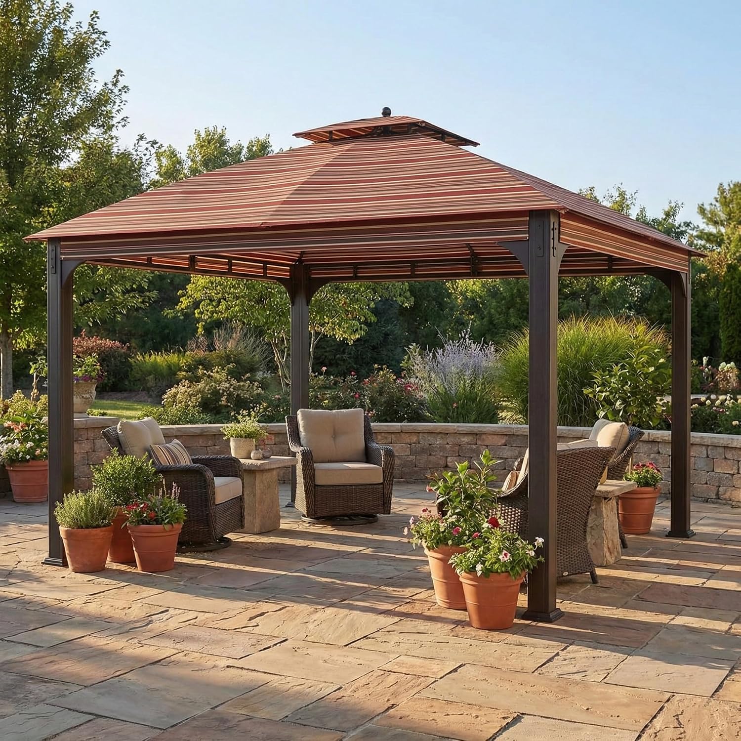 Garden Winds Durable 350 Replacement Canopy Top Compatible with Shadow Creek 10' x 12' Gazebo Model L-GZ1140PST - Stripe Canyon