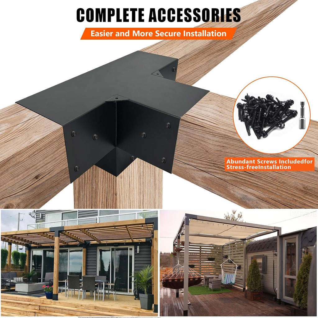 2Pack Pergola DIY Bracket Kits 6x6,4-Way Right Angle Corner Post Brackets for 6'x6'(Actual:5.5'x5.5') Wood Beams,Heavy Duty Metal Brackets for Outdoor Pavilion,Proch,Log Cabin