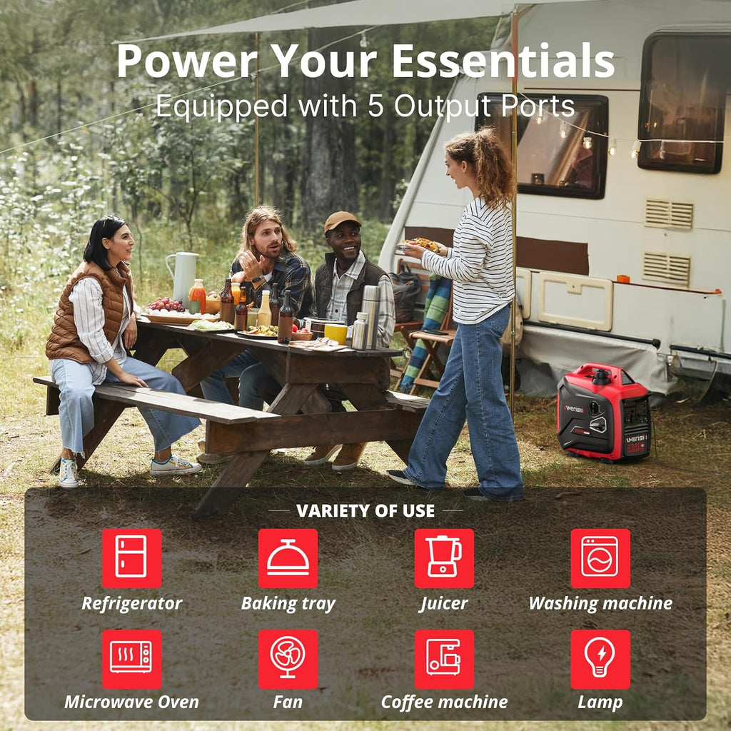 AMERISUN 2500W Portable Inverter Generator, Gas Powered Generator with CO Sensor, Super Quiet for Camping, Tailgating, Home Emergency Use, EPA Compliant