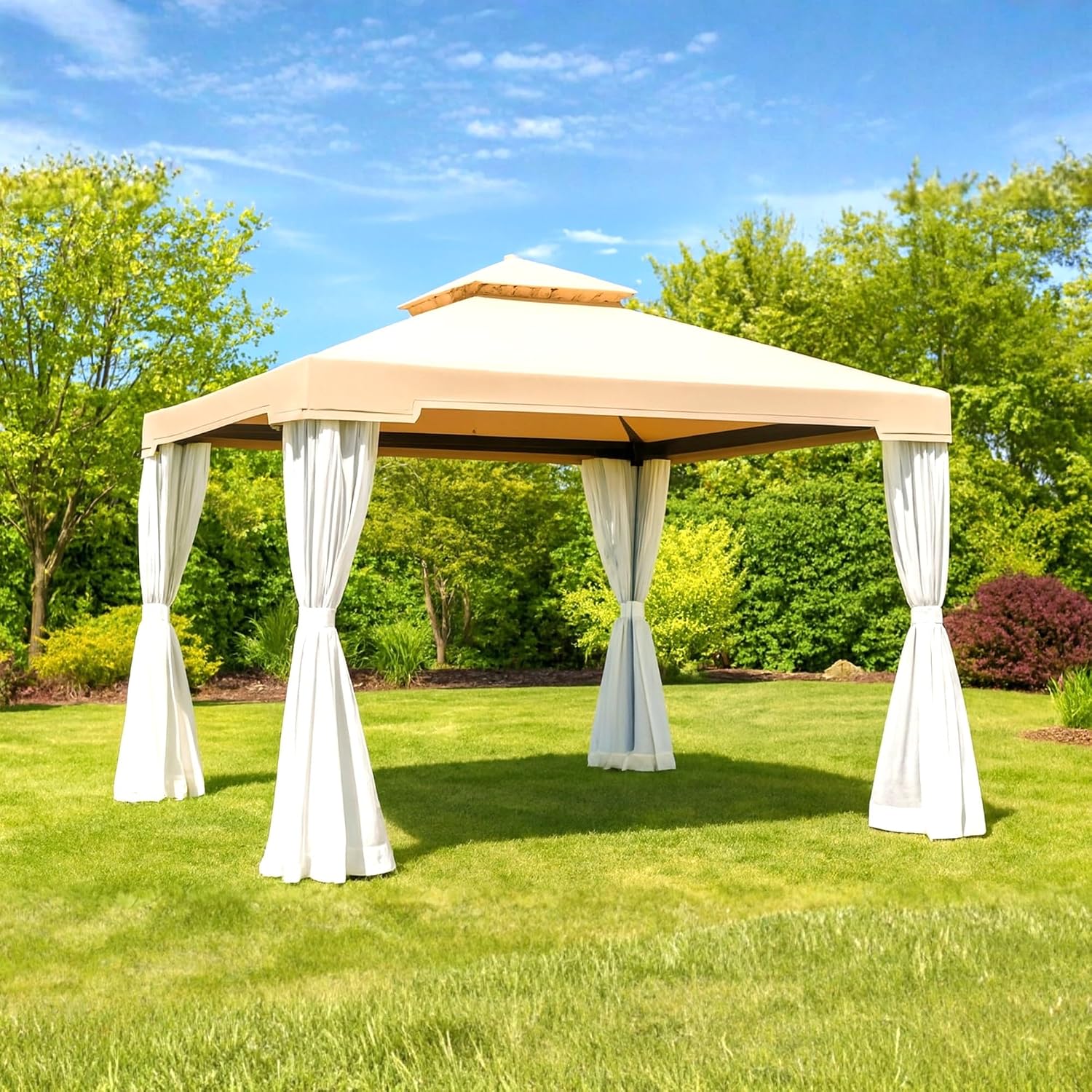 Garden Winds Reinforced Replacement Canopy Top Cover Compatible with The F008007B64 Suncrown 10' x 10' Gazebo - Classic Sand, Riplock 350