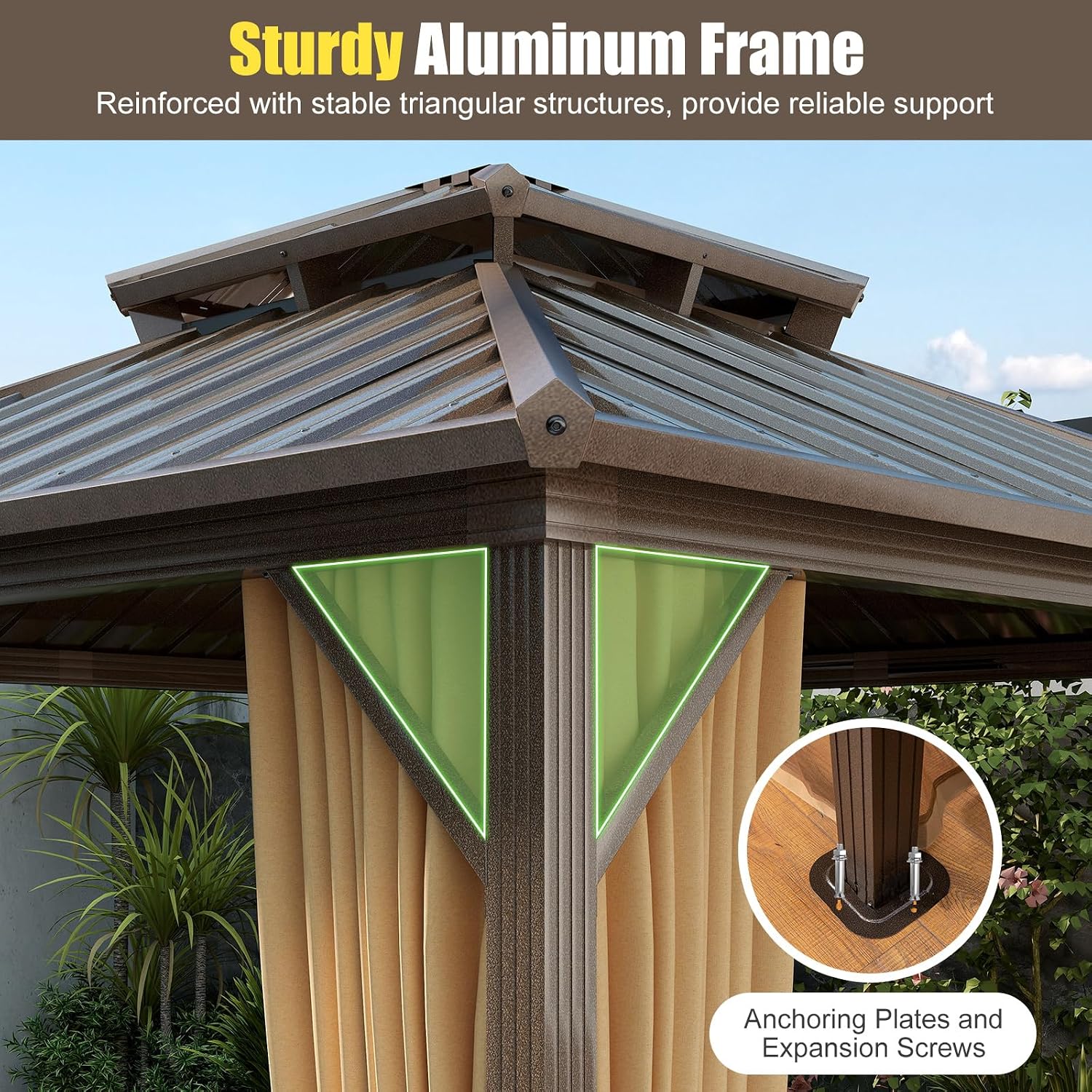 Tangkula 10x10 FT Hardtop Gazebo, Permanent Pavilion Shelter with Netting & Curtain, Heavy-Duty Double Galvanized Metal Roof, Aluminum Frame, Outdoor Gazebo for Patio Garden Deck Lawn Backyard