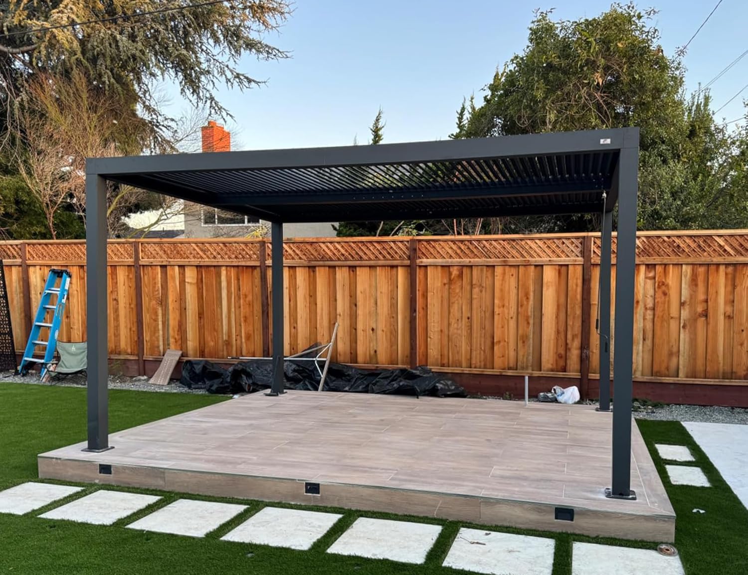 PURPLE LEAF Louvered Pergola 94AS 10' x 14' Outdoor Aluminum Pergola with Adjustable Roof for Deck Backyard Garden Grey Hardtop Gazebo