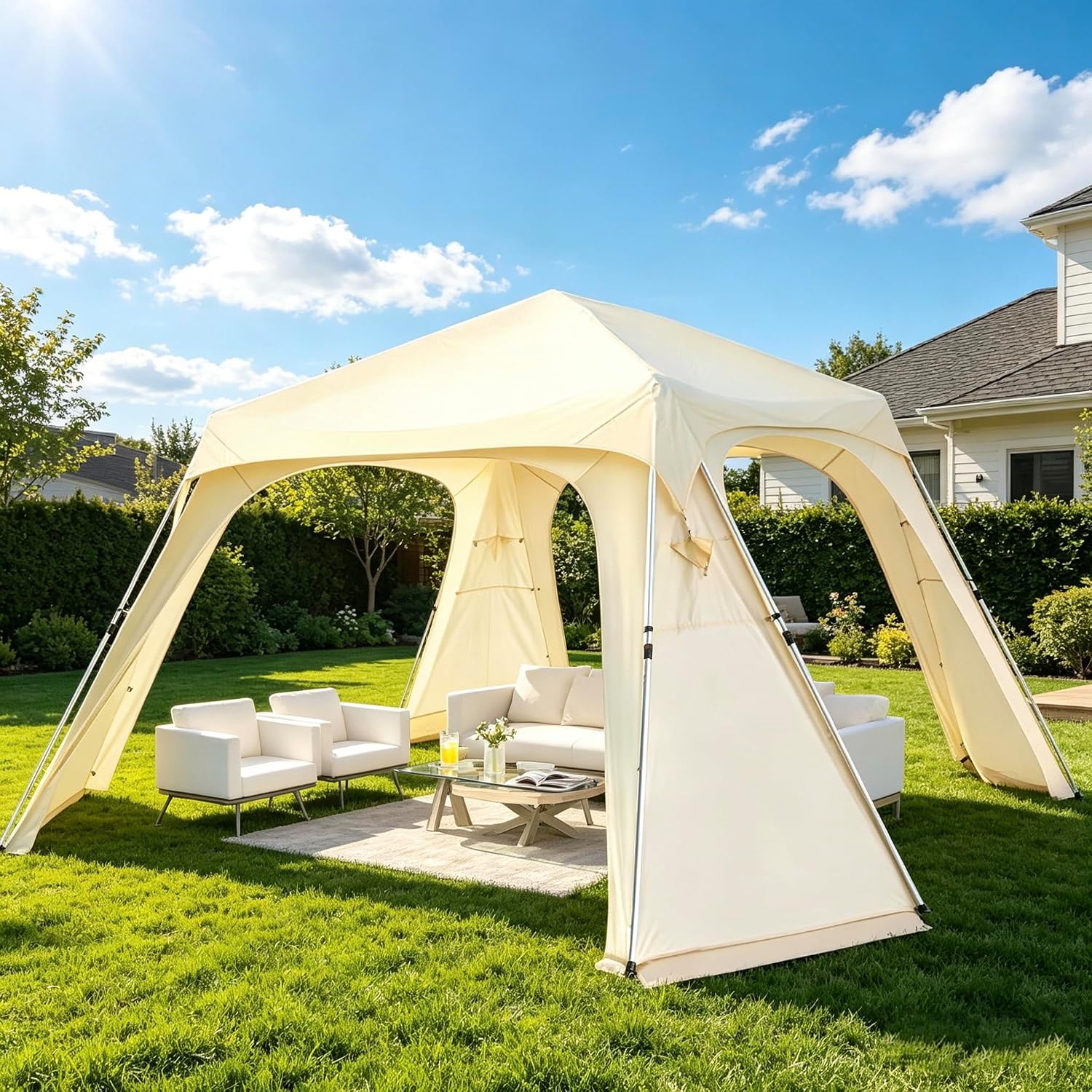 Alvantor® 12' x 12' Pop Up Gazebo, Canopy Tent All Weather & 4-Season Use, 4-Door PVC/Mesh/Polyester Curtain Addable, Top Mesh & Cover Portable Pergolas Pavilion for Patio, Backyard, Deck