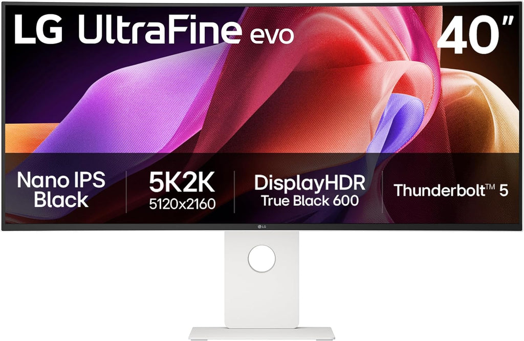 LG 40U990A-W 40-inch Ultrafine evo 5K2K WUHD (5120 x 2160) Nano IPS Curved Monitor, Thunderbolt 5, DisplayHDR 600, Built-in Speaker, 120Hz, HDMI 2.1, DP 2.1, USB C, Tilt/Height/Swivel Stand, White