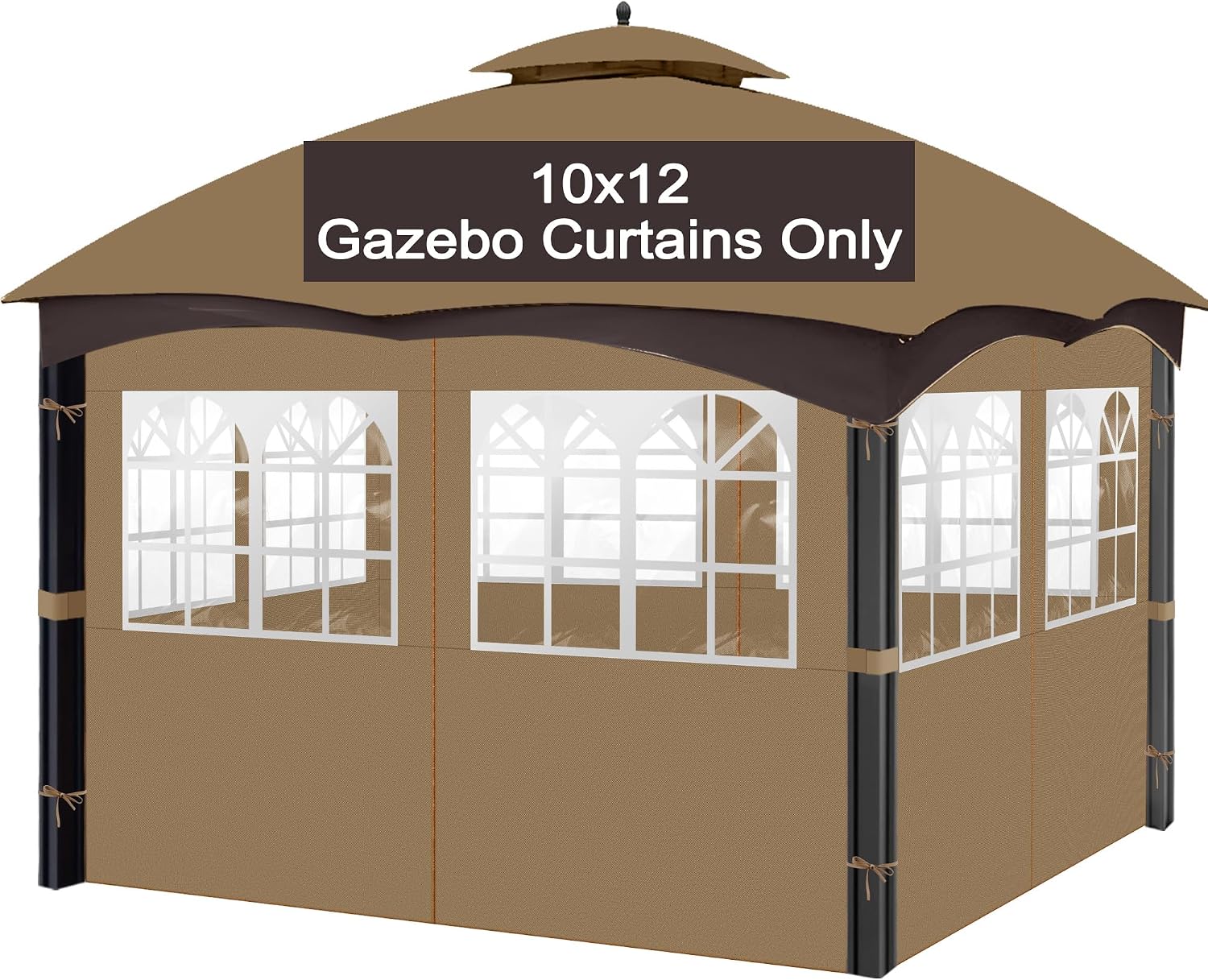 10'x12' Gazebo Curtains Outdoor Waterproof with PVC Windows, 4-Panel Sidewalls Universal Replacement Privacy Curtain, Outdoor Curtains for Patio, Backyard (Khaki)