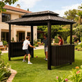 Hardtop Grill Gazebo, 2 Side Shelves & Ceiling Hooks, Permanent Outdoor BBQ Canopy with Galvanized Steel Roof, Metal All-Steel Frame for Patio, Backyard, Deck, Lawn, (Brown, 6x10FT Classic Roof)