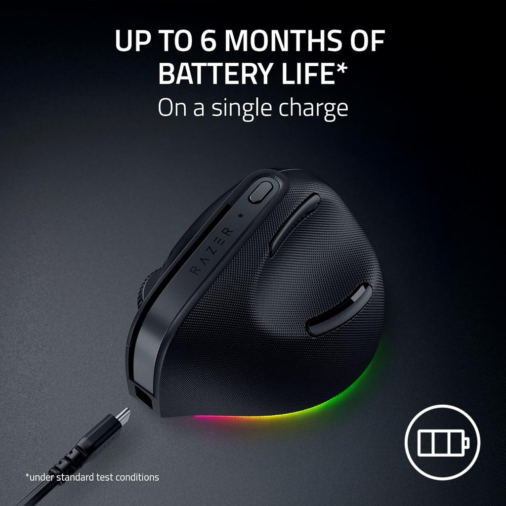 Razer Pro Click V2 Vertical Wireless Mouse: 6 Button Ergonomic Design - One Click AI Prompt - Supports Windows & Mac - Multi Device Connectivity via 2.4GHz, Bluetooth, or USB C Wired Mode - Chroma RGB