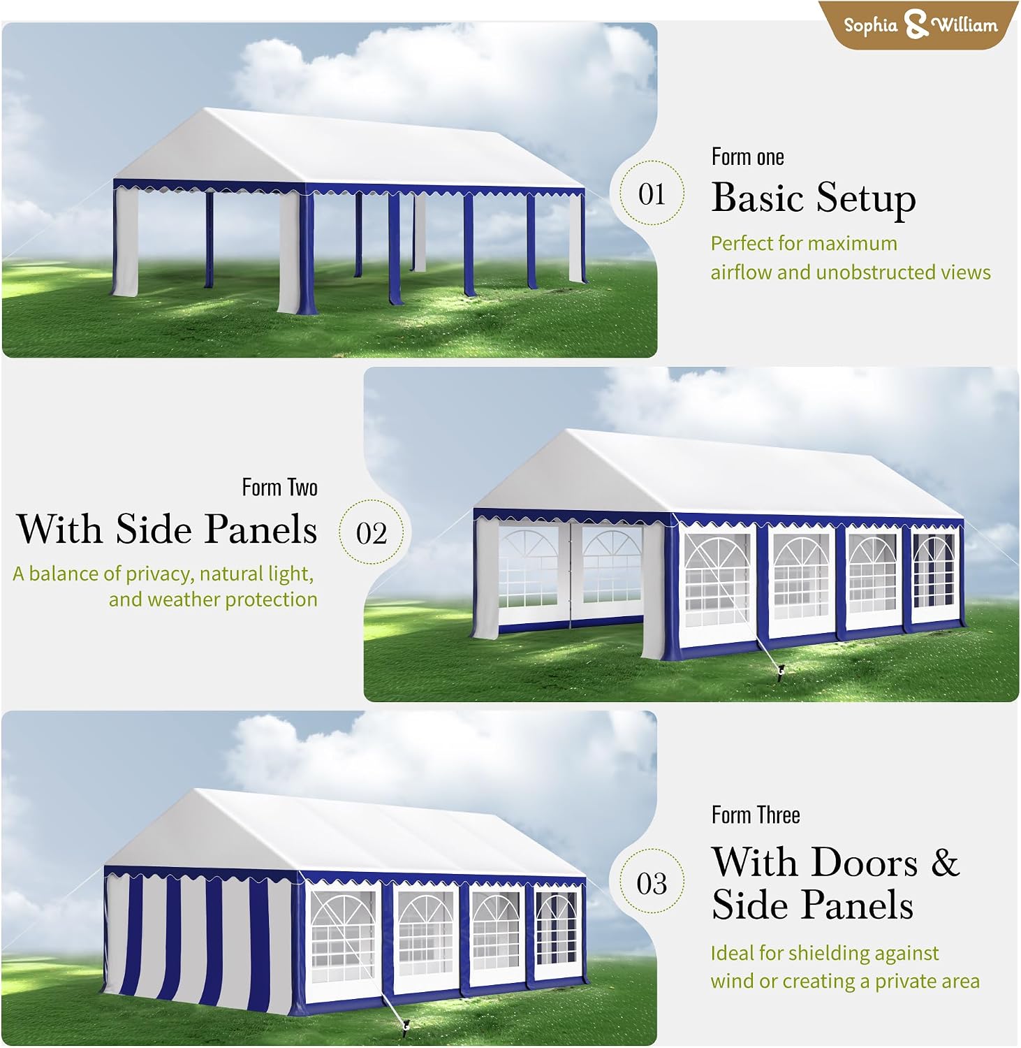 Tents for Parties Party Tent 13x26 ft, Outdoor Canopy Carpas para Fiestas Heavy Duty, Large Waterproof Patio Event Wedding Tent White & Blue with Sidewalls Walls for Backyard