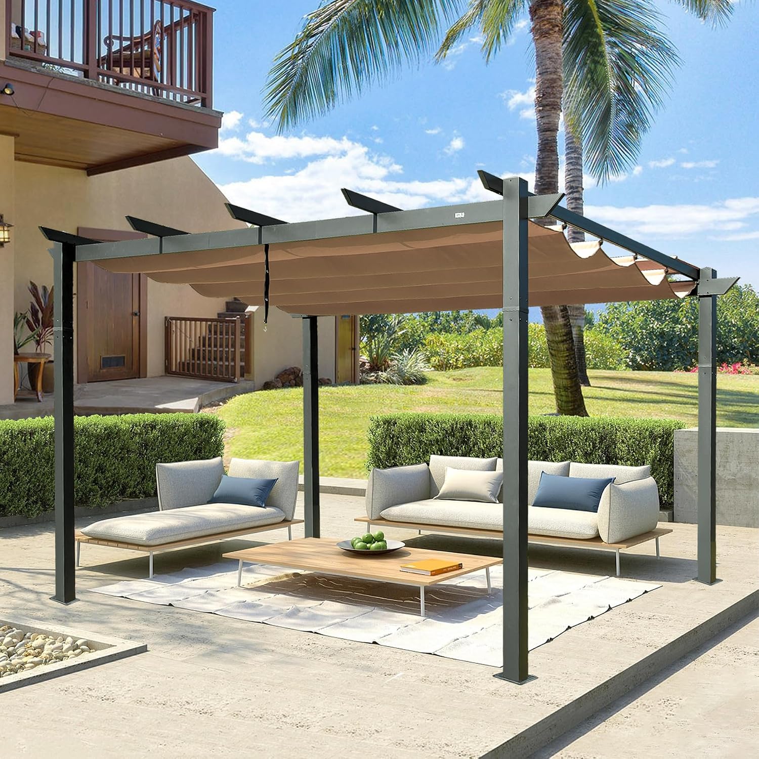 Domi 10x13ft Outdoor Retractable Pergola with Sun Shade Canopy, Pergolas and Gazebos Clearance, Patio Metal Canopy for Deck, Garden, Backyard