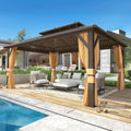 MELLCOM 12'x16' Hardtop Gazebo, Metal Double Roof Aluminum Gazebos with Curtain and Netting,Brown Permanent Galvanized Steel Pavilion for Patio, Lawn & Deck