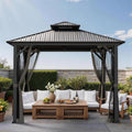 10x10 Hardtop Gazebo, Metal Gazebo with Frame, Outdoor Gazebos with Mosquito Net, Double Roof Hard Top Gazebos for Patios