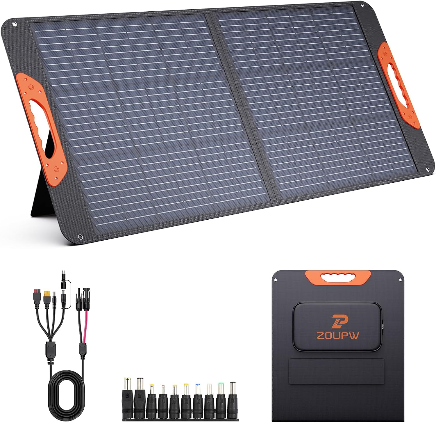 ZOUPW 100W Portable Solar Panel with 5-in-1 Cable,23.5% Efficiency Mono Foldable Solar Charger for Jackery 300/Ecoflow River/Anker/Bluetti,IP67 Waterproof for Camping RV Off-Grid Emergency Power