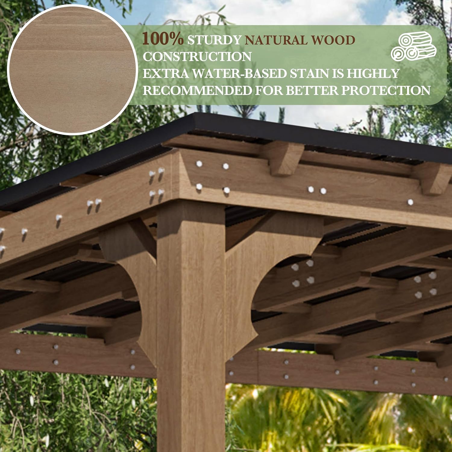 BlueWish 10' x12' Cedar Wood Grill Gazebo with 5.5' Width Column, Grill Gazebo Shelter with Sturdy Structure, Wind-Resistant Patio Gazebo with Sloping Roof for Barbecue, Backyard, Light Mocha Brown