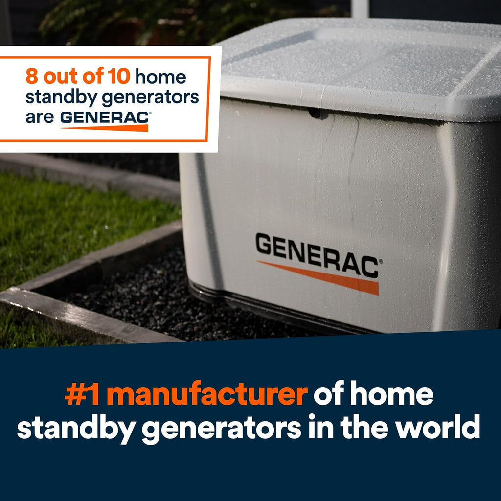 Generac 24kW Home Standby Generator for home use, built-in cellular connectivity, whole house generator for power backup