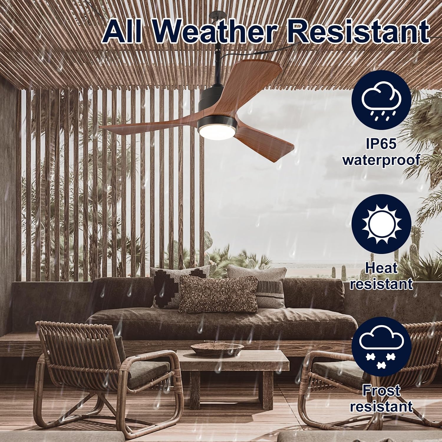 42 inch Gazebo Ceiling Fans Outdoor Hanging Waterproof, Wet Rated Oudoor Ceiling Fans for Patios with Light, 6 Speed Remote, Plug in Cord Outlet Hook for Outside Porch, Pergola, Garage-Wulnut