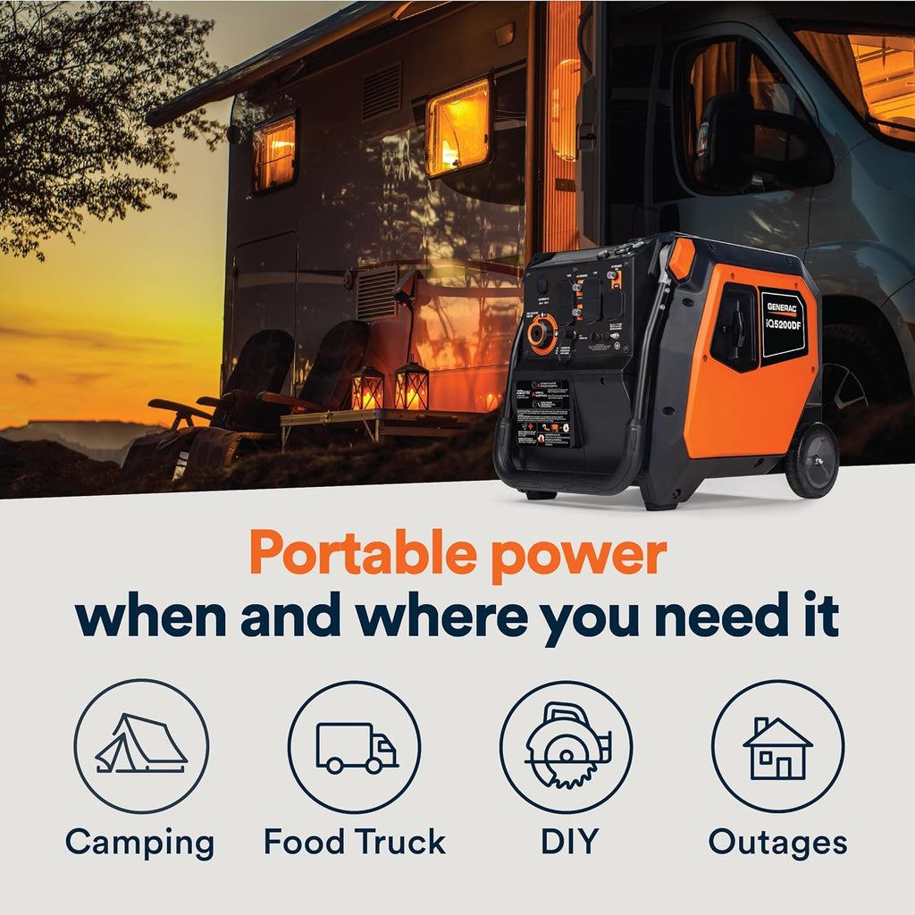 Generac 5,200-Watt Dual-Fuel Portable Inverter Generator - Gas and Propane Compatible - Quiet Operation - Produces Clean, Stable Power - Great for Home Backup, Camping, and RV Use