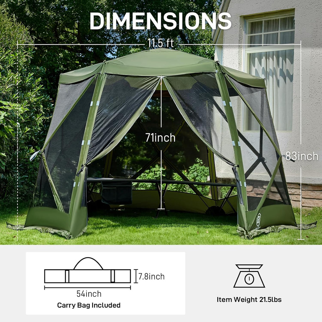 EVER ADVANCED Pop up Screen House Tent for Camping 11.5 x 9.8 ft, Instant Screened Gazebo Canopy with Netting, Portable Shelter Enclosure for Outdoor, Backyard