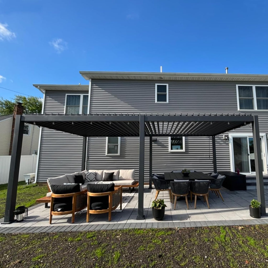 Domi Louvered Pergola 10×20 FT, Outdoor Aluminum Pergola with Adjustable Rainproof Roof and Drainage System, Metal Pergola Gazebo for Patio, Deck, Backyard, Grey