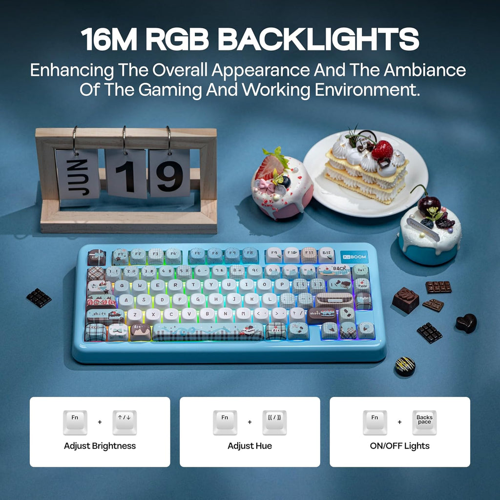 KiiBoom Phantom81 Lite 75% Gasket Mechanical Keyboard, QMK&VIA Programmable, 3 Modes Wireless Gaming Keyboard, RGB Backlights, ABS Case + UV Tech, Hot-Swappable for Windows/Mac/Linux (Blue)