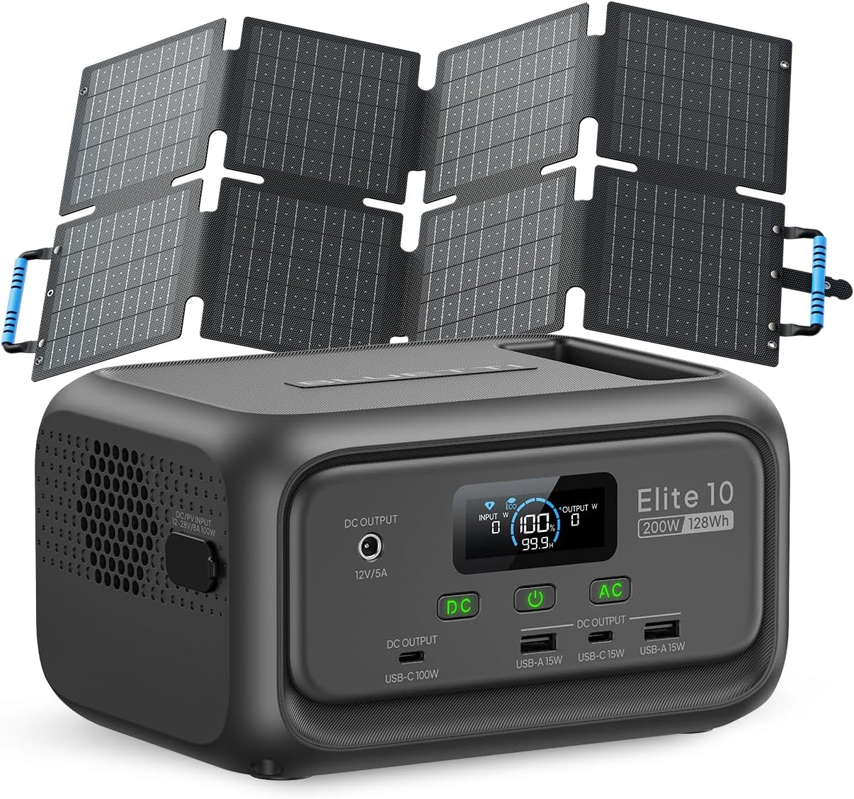 BLUETTI Solar Generator Elite 10 with 60W Solar Panel Included (Ship Separately), 128Wh Mini Power Station with 200W AC Outlet, Palm-Size Portable Power for Camping, Outages, and UPS Backup
